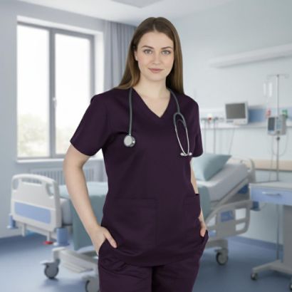 صورة زي طبي نسائي لون بنفسجي غامق